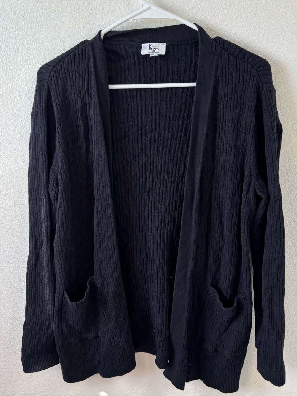 Kim Rogers Black Cable Knit Open Front Cardigan Sweater Petite Small P/S